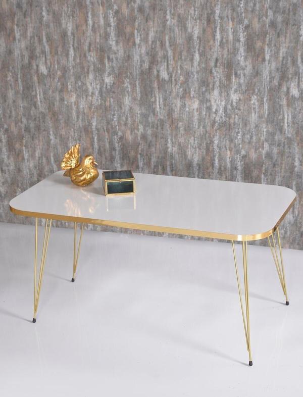 Gold Falez Orta Sehpa Kare Gold Altın Beyaz Tel - Image 1