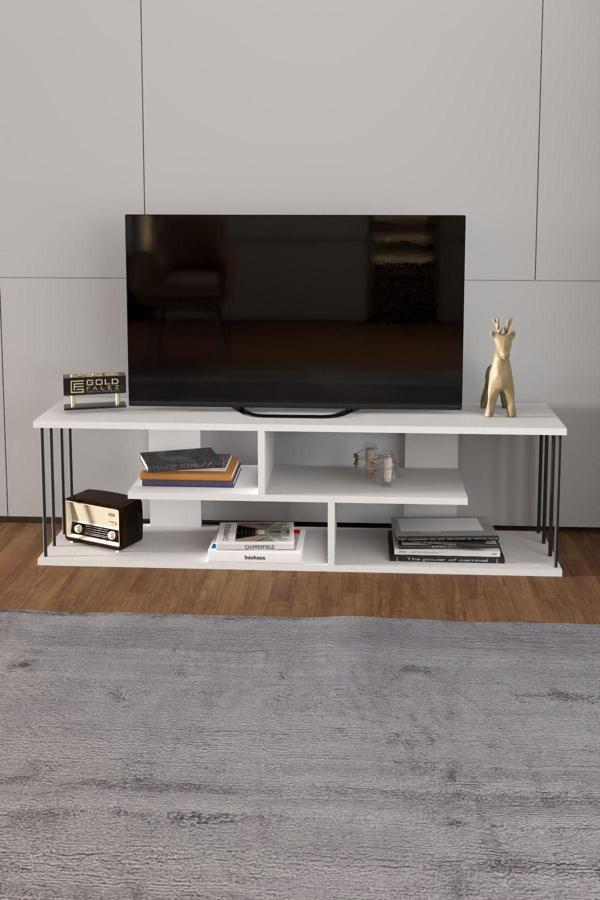 Gold Falez Tv Sehpası Tv Ünitesi Raflı 140 Cm Gzd Beyaz - Image 1