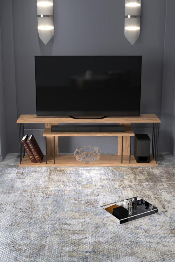 Gold Falez Tv Sehpası Tv Ünitesi Raflı 140 Cm Gzd Plus Atlantik Çam - Image 1
