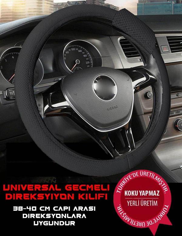 Nice Shop Premium Lüks Geçmeli Direksiyon Kılıfı Kokusuz 38-40 Cm, Siyah Suni Deri, Geçmeli Direksiyon Kılıfı, - Image 1