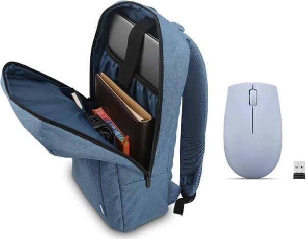 Lenovo 300 Kablosuz Bulut Mavisi Mouse,Lenovo 15.6 B210 Notebook Sırt Çantası Mavi - Image 1