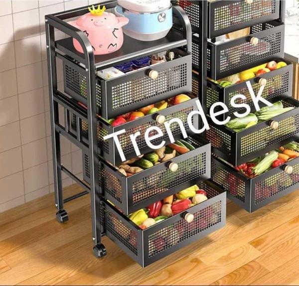 Trendesk 4 Katlı Metal Siyah Çekmeceli Tekerlekli Patates Soğan Sepeti Sebze Meyve Sepeti Sebzelik - Image 1