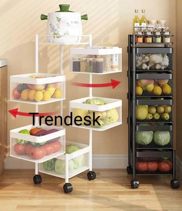 Trendesk 5 Katlı Luxx Beyaz Metal Patates Soğan Sebze Meyve Sepeti Sebzelik Tekerlekli - Image 1