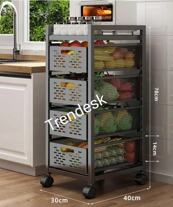 Trendesk 4 Katlı Metal Siyah Çok Amaçlı Patates Soğan Sebze Meyve Sepeti Sebzelik Tekerlekli - Image 1