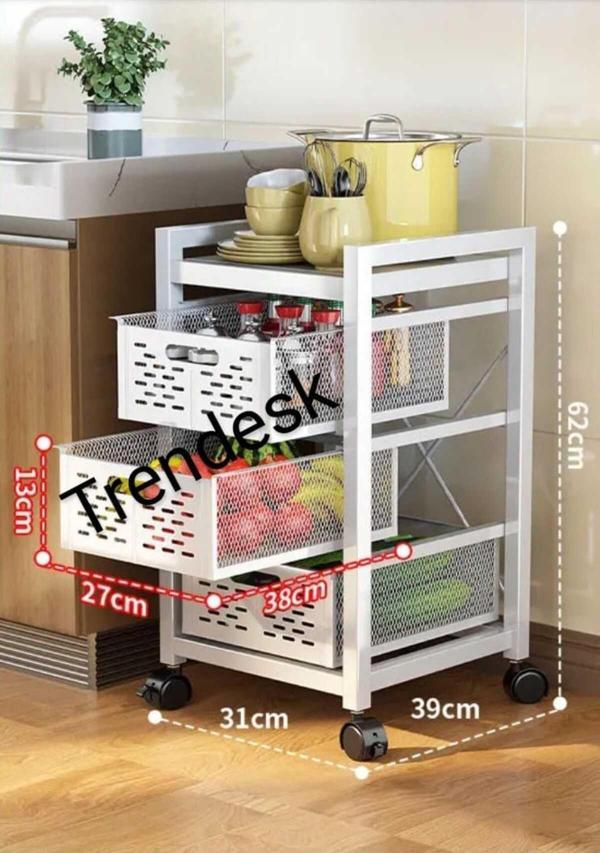 Trendesk 3 Katlı Metal Beyaz Patates Soğan Sebze Meyve Sepeti Sebzelik - Image 1