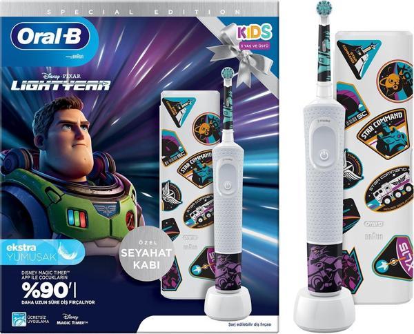 Oral-B D100 Vitality Lightyear Özel Seri Çocuklar İçin Ekstra Yumuşak Şarj Edilebilir Diş Fırçası + Seyahat Kabı - Image 1