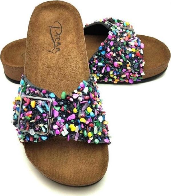 PIENN 20050 001 SİYAH ÇAKIL TAŞI RENKLİ comfort casual anatomik terlik - Image 1