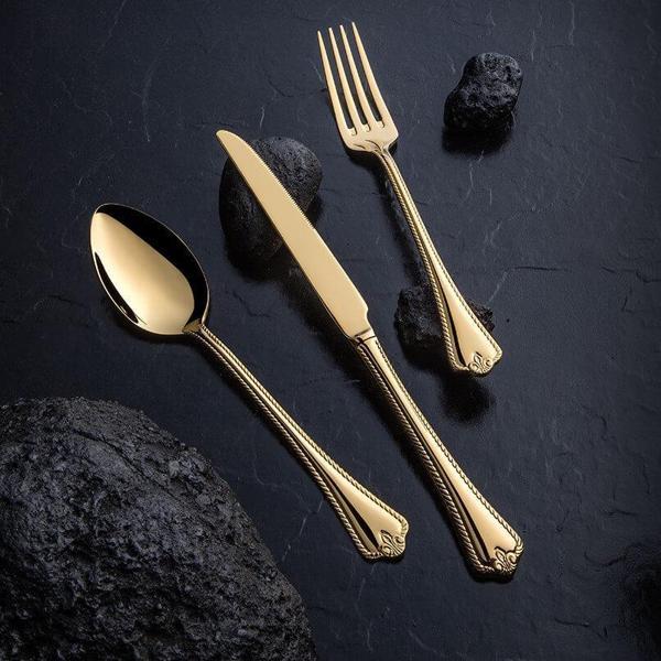 Nehir Fulya Titanyum Gold Full Altın 84 Parça Kutulu Çatal Bıçak Seti - Image 1