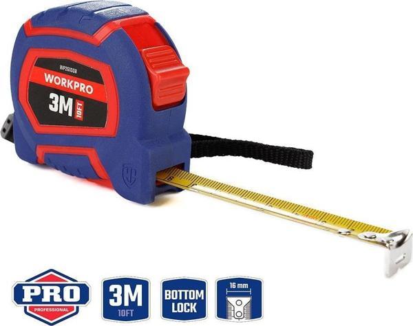 WORKPRO WP261008 3Mx16mm/10Ft. Naylon Kaplama Sarı Çelik Şerit Metre  - Image 1