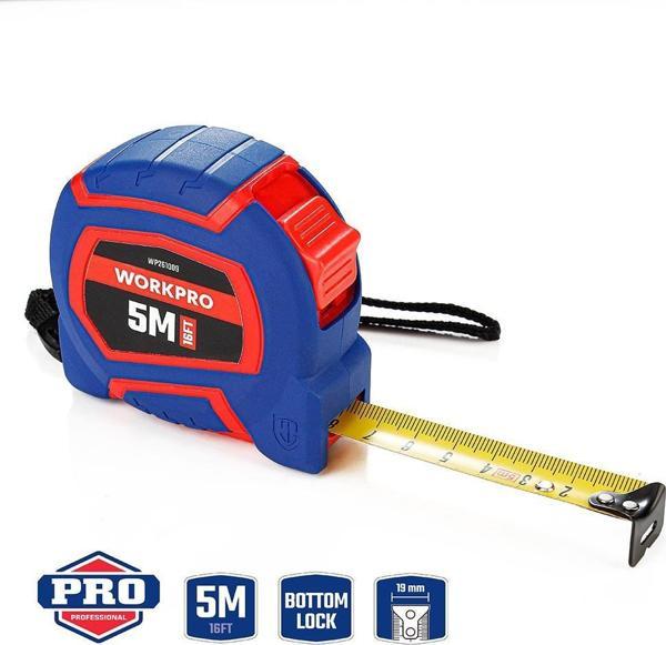 WORKPRO WP261009 5Mx19mm/16Ft. Naylon Kaplama Sarı Çelik Şerit Metre  - Image 1