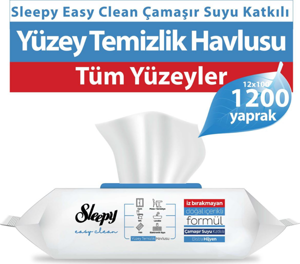 Sleepy Easy Clean Çamaşır Suyu Katkılı Yüzey Temizlik Havlusu 12x100 (1200 Yaprak) - Image 1