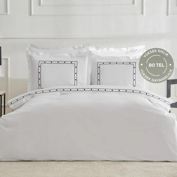 Karaca Home White Collection Diane 80 Tel %100 Pamuk Çift Kişilik Percale Nevresim Takımı Nakışlı Beyaz - Image 1