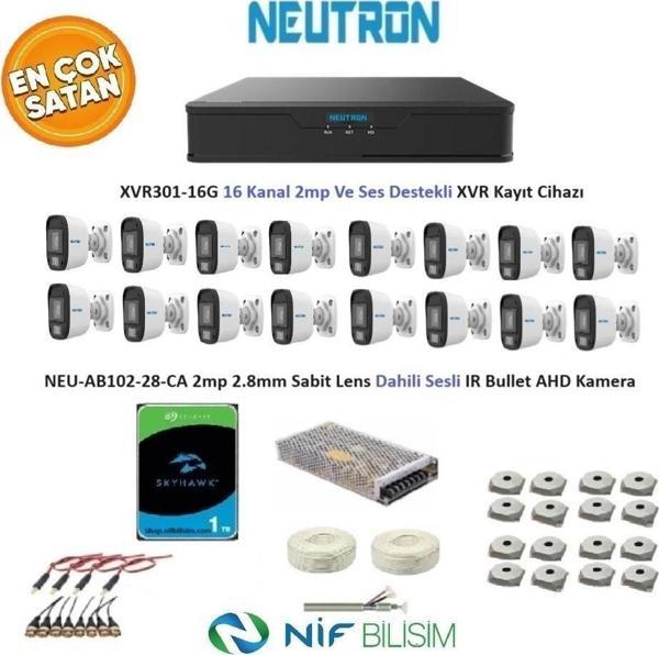 Neutron 2mp 16 kameralı Sesli Dış ortam AHD Full Kamera Seti 1TB Disk XVR301-16G NEU-AB102-28-CA - Image 1