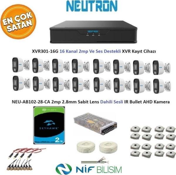 Neutron 2mp 16 kameralı Sesli Dış ortam AHD Full Kamera Seti 2TB Disk XVR301-16G NEU-AB102-28-CA - Image 1