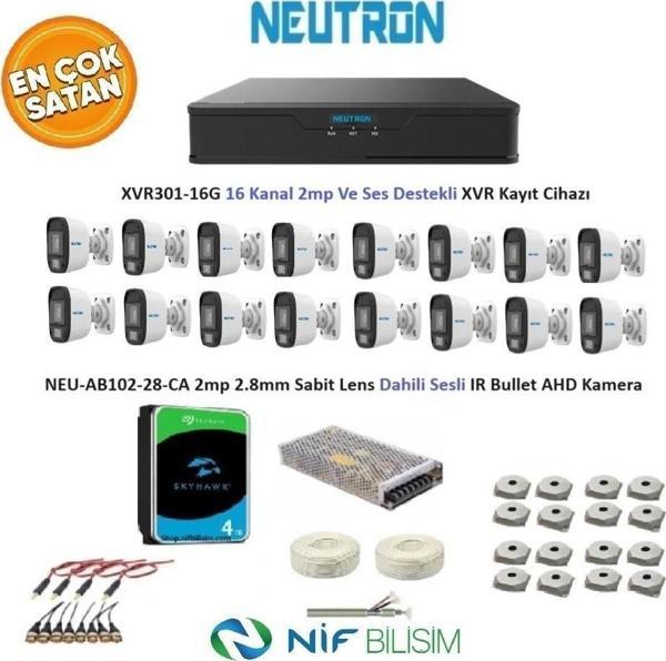 Neutron 2mp 16 kameralı Sesli Dış ortam AHD Full Kamera Seti 4TB Disk XVR301-16G NEU-AB102-28-CA - Image 1