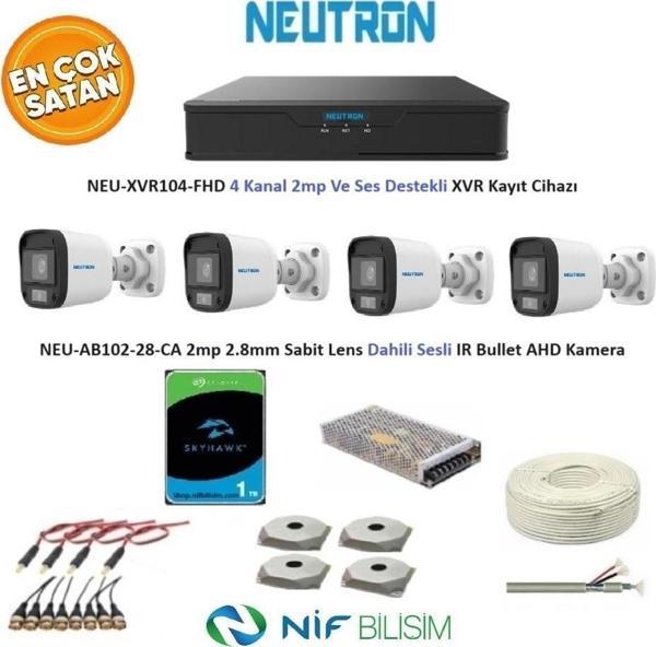 Neutron 2mp 4 kameralı Sesli Dış ortam AHD Full Kamera Seti 1TB Disk NEU-XVR104-FHD NEU-AB102-28-CA - Image 1