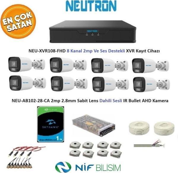 Neutron 2mp 8 kameralı Sesli Dış ortam AHD Full Kamera Seti 1TB Disk NEU-XVR108-FHD NEU-AB102-28-CA - Image 1