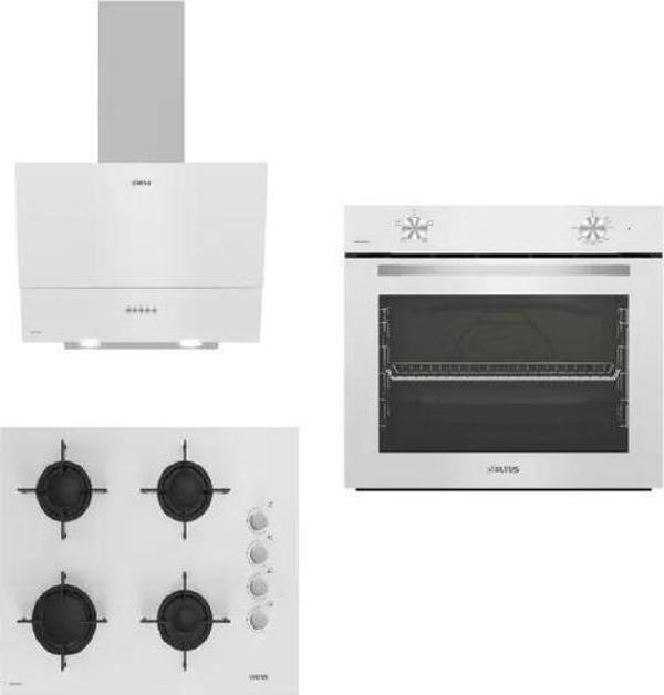Altus Beyaz Cam Ankastre Set Ala 310HW- ALA 159 DHW Ocak-ALA 535 HW Davlumbaz - Image 1
