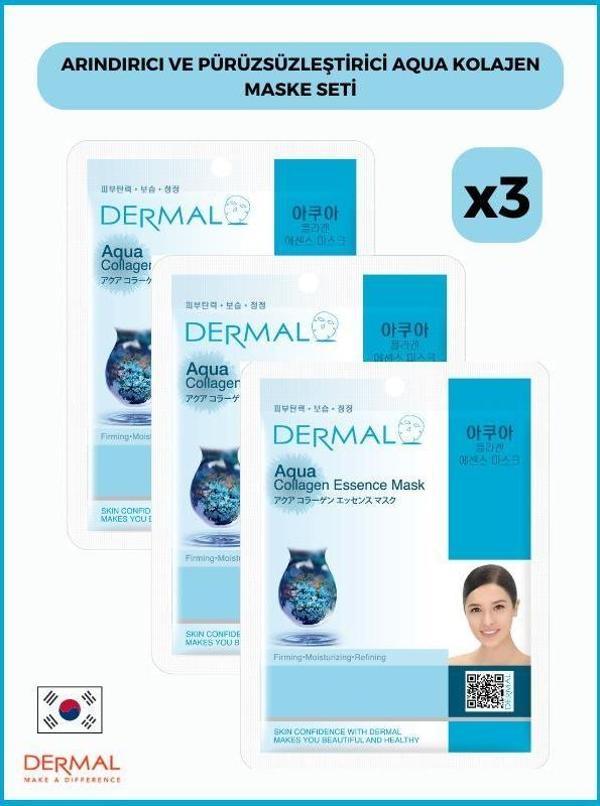 Dermal Aqua Arındırıcı ve Pürüzsüzleştirici Kolajen Maske 3 Adet - Image 1