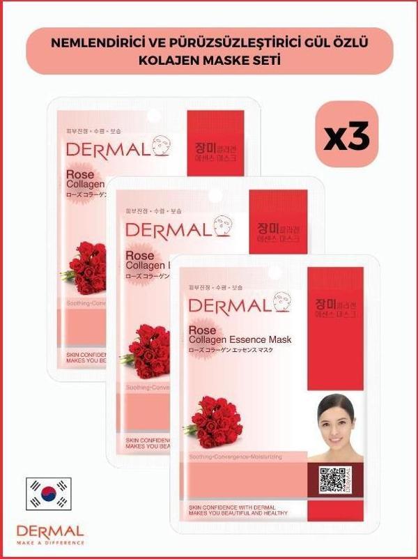Dermal Nemlendirici Ve Pürüzsüzleştirici Gül Özlü Kolajen Maske 23gr 3 Adet - Image 1