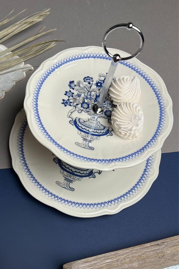Tabak Evi Porselen Antik Fulya Katlı Kurabiyelik 21-26cm (Aparatlı) - Image 1