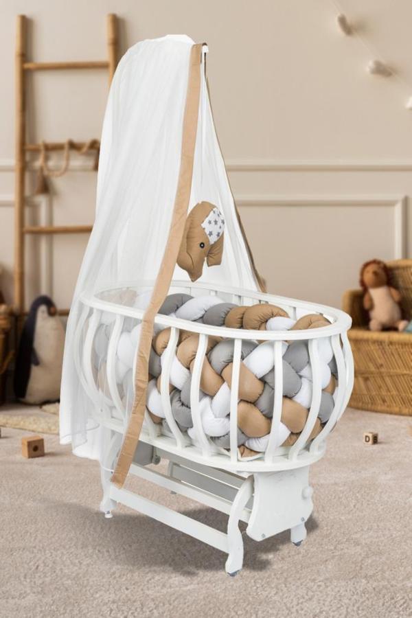 TommyBaby Masal Sepet Beşik Ahşap Beşik Örgülü Uyku Setli Doğal Ahşap Beşik - Image 1