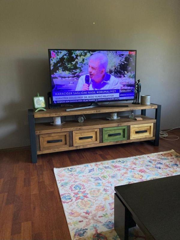 Doğal Ahşap Çekmeceli Tv Ünitesi -ceviz Pürüzsüz-180x43x55 Cm - Image 1