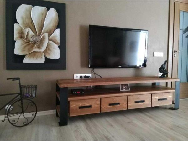 Masif Ahşap Çekmeceli Tv Ünitesi 140cm x 45cm - Image 1