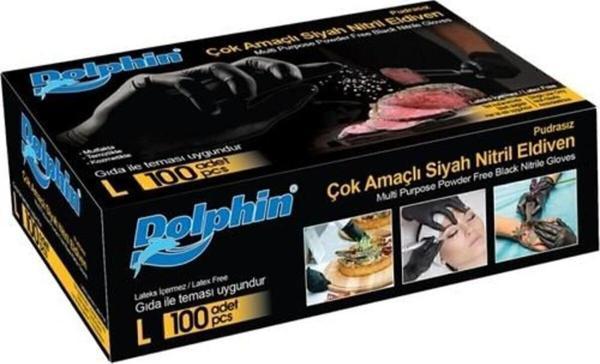 Dolphin Çok Amaçlı Gıdaya Uygun Siyah Nitril Pudrasız Eldiven 100'lü-large - Image 1