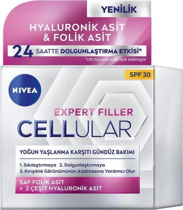 Nivea Expert Filler Yoğun Yaşlanma Karşıtı Gündüz Bakım Kremi SPF30 50ml,Hyaluronik Asit,Folik Asit - Image 1