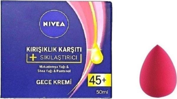Nivea Kırışıklık Karşıtı + Sıkılaştırıcı 40 Yaş Üstü Gece Kremi 50ml + Makyaj Süngeri - Image 1