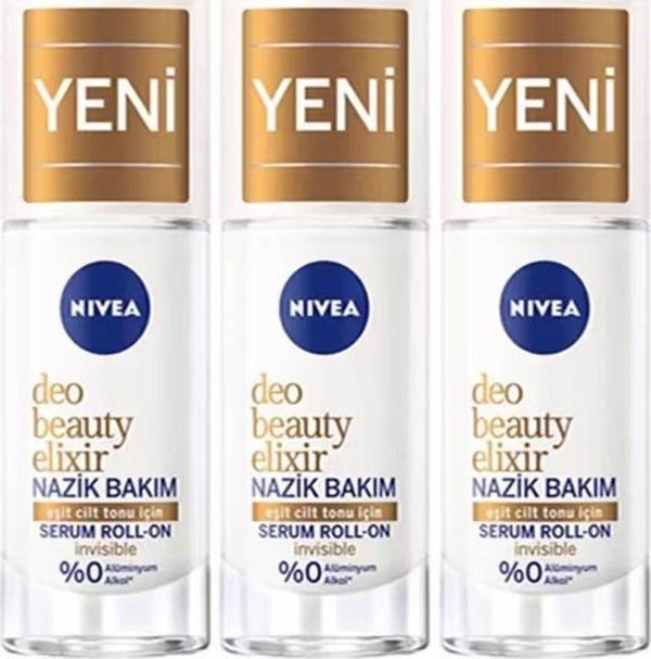 Nivea NİVEA DEO SERUM ROLL ON BEAUTY ELİXİR NAZİK BAKIM İNVİSİBLE 40 ml x 3 ADET - Image 1