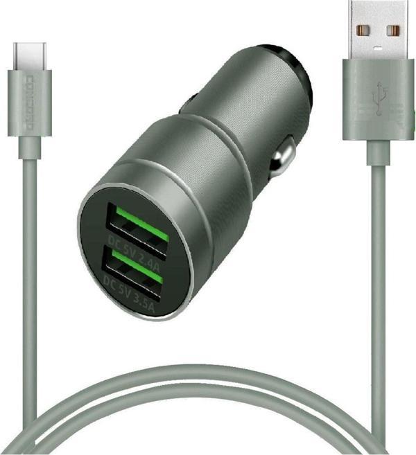 Concord C-772 Type-c Kablo Ve Metal Başlık Hızlı Araç Şarj Seti 2.4 + 3.5a 23w - Image 1