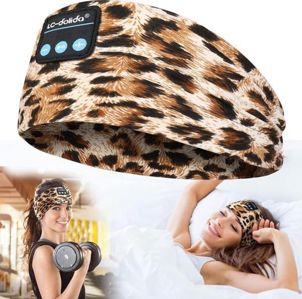 LC-dolida Uyku Maskesi - Kablosuz Kulaklıklar İnce HD Hoparlör - Kahverengi Leopar - Image 1