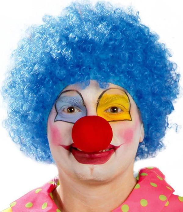 Parti Mavi Renk Kıvırcık Afro Bonus Peruk Takma Saç Kırmızı Burun Seti - Image 1