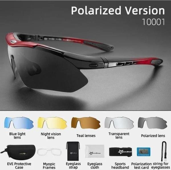 Rockbros Polarize %100 UV korumalı Kırmızı 5 LENSLİ Bisiklet Spor Dağ Kayak Gözlüğü - Image 1