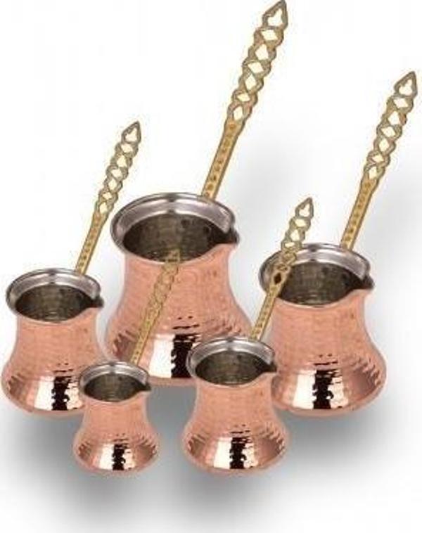 Turna Bakır Kervan Cezve Büyük 5'li Takım 2-3-4-5-6 No İnce Makine Dövme Kırmızı Turna1226-1 - Image 1