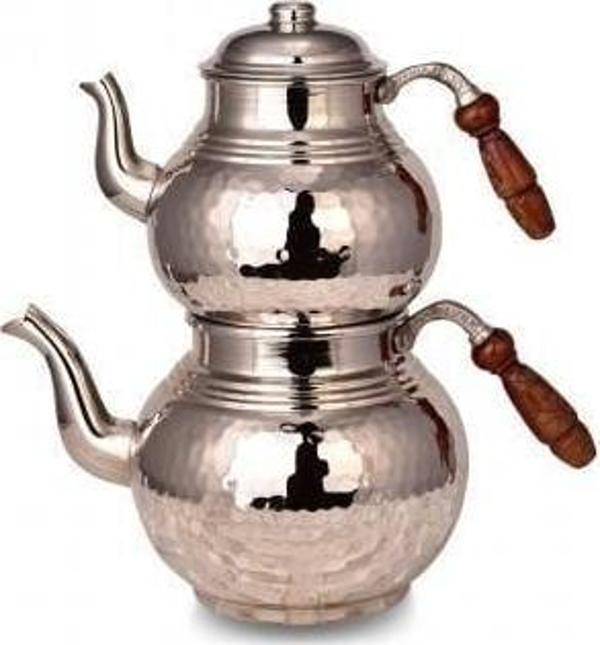 Turna Bakır Klasik Çaydanlık 3 No İnce El Dövme Nikel Turna1955-2 - Image 1