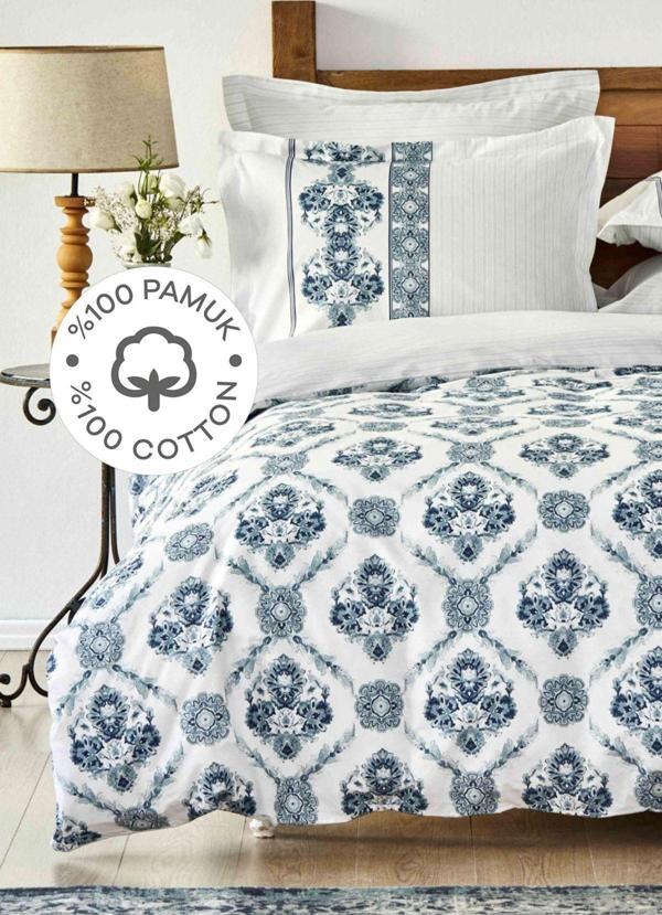 Karaca Home Vivane Mavi %100 Pamuk Çift Kişilik Nevresim Takımı - Image 1