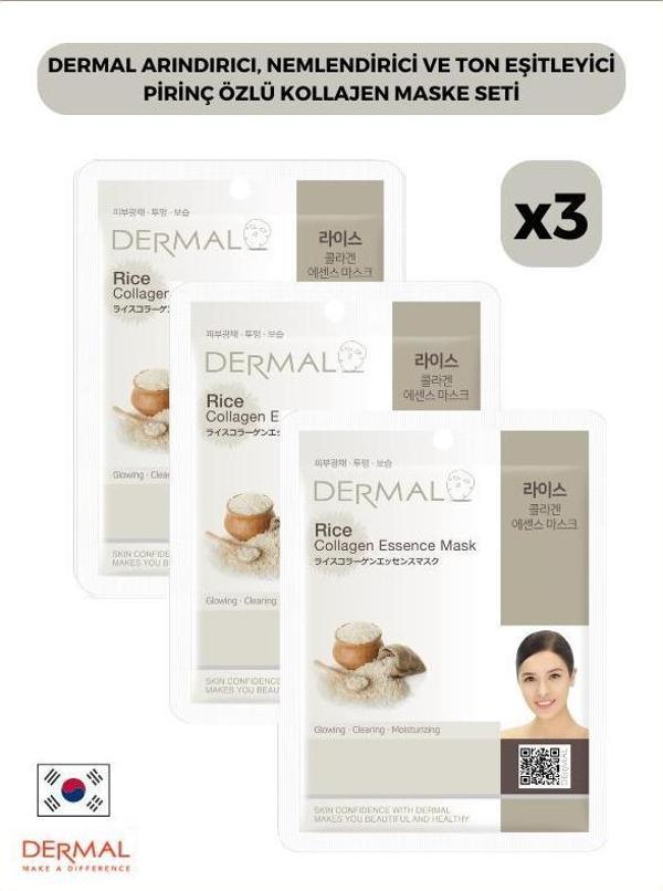 Dermal Arındırıcı, Nemlendirici Ve Ton Eşitleyici Pirinç Özlü Kollajen Maske 23 Gr 3 Adet - Image 1
