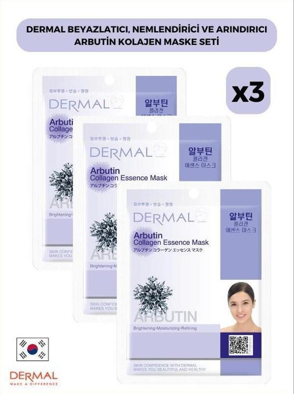 Dermal Beyazlatıcı, Nemlendirici Ve Arındırıcı Arbutin Kolajen Maske 23gr3 Adet - Image 1