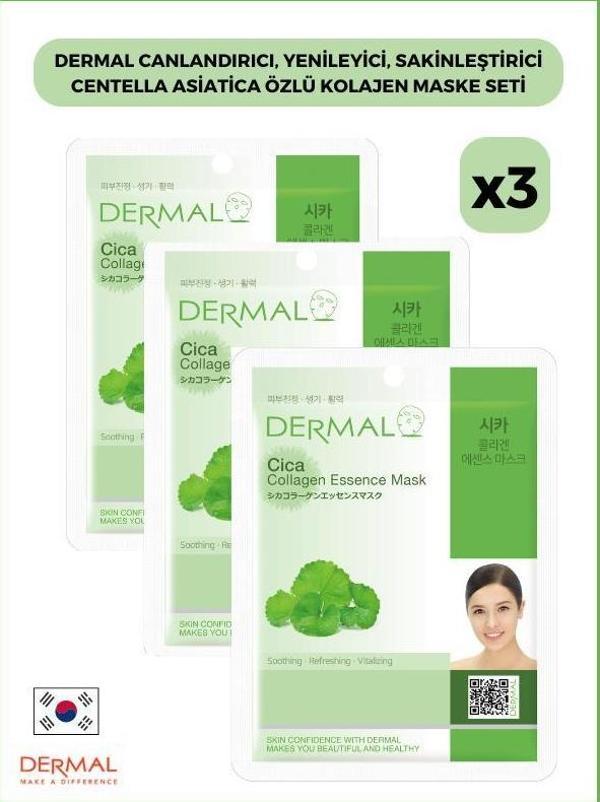 Dermal Canlandırıcı, Yenileyici, Sakinleştirici Centella Asiatica Özlü Kolajen Maske 23 Gr 3 Adet - Image 1