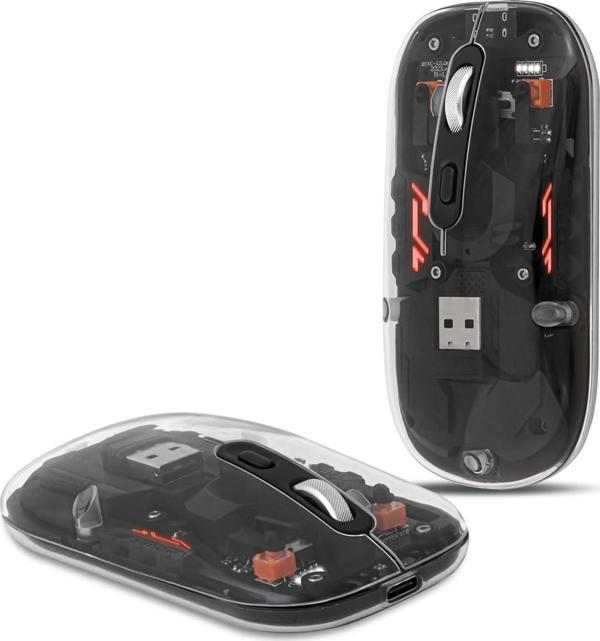 Dancesoul Şeffaf Kablosuz Sessiz Mouse, Bluetooth, Şarj Edilebilir Silm - Siyah - Image 1