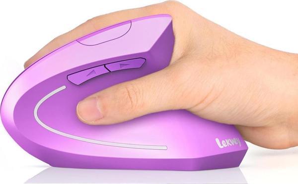 Lekvey Dikey Kablosuz Ergonomik Mouse, Şarj Edilebilir 2.4G Optik - Mor - Image 1