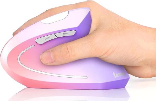 Lekvey Dikey Kablosuz Ergonomik Mouse, Şarj Edilebilir 2.4G Optik - Mor/Pembe - Image 1