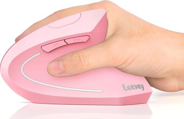 Lekvey Dikey Kablosuz Ergonomik Mouse, Şarj Edilebilir 2.4G Optik - Pembe - Image 1