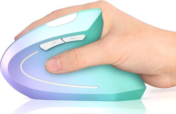 Lekvey Dikey Kablosuz Ergonomik Mouse, Şarj Edilebilir 2.4G Optik - Yeşil/Mor - Image 1