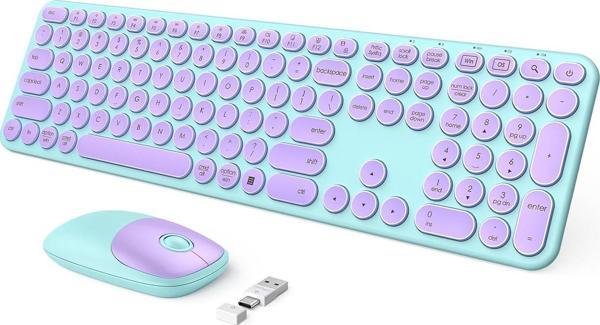 Seenda Kablosuz Klavye ve Mouse, USB ve Type-C - Mor/Yeşil - Image 1