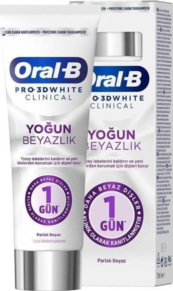 Oral-B Pro 3D White Clinical Yoğun Beyazlık Parlak Beyaz Diş Macunu 75 ml - Image 1