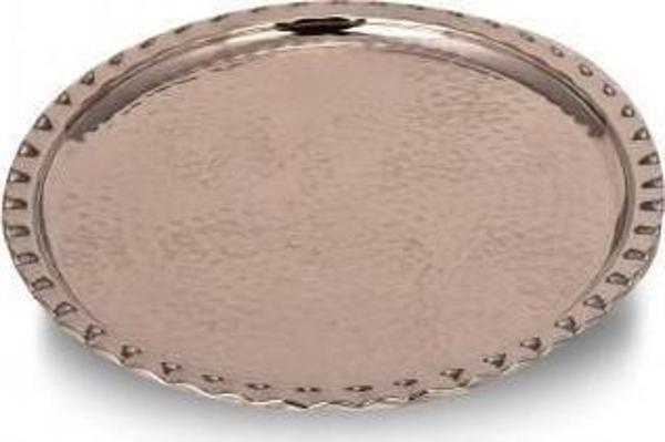 Turna Bakır Çaldıran Yuvarlak Sunum Tepsi 34 Cm El Dövme Nikel Turna5843-2 - Image 1